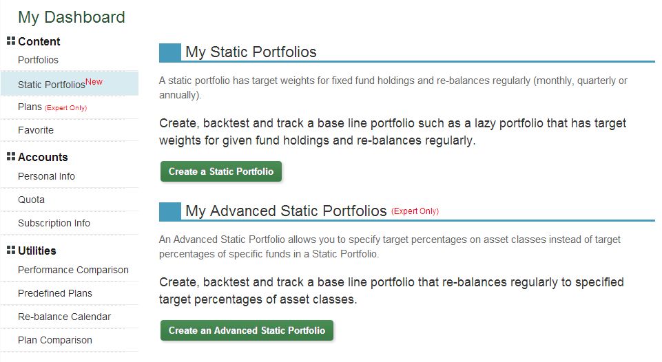 March 25, 2013: New Feature: Advanced Static Portfolios & Lazy Portfolio Asset Allocations